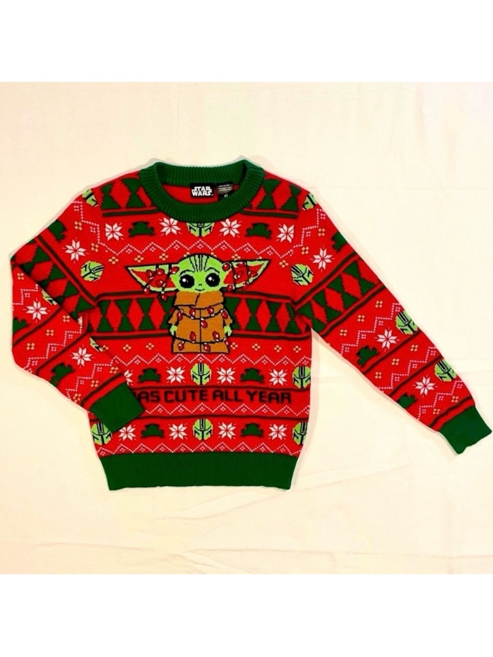 Grogu Ugly Christmas Sweater Boys 4T Star Wars Baby Yoda I Was Cute All Year Red